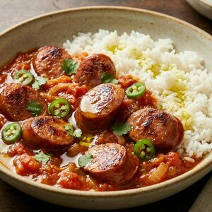 Rougail Sausage with Jalapeño Chili and Rice